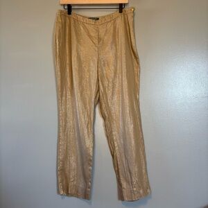 Lauren Ralph Lauren 10 Linen Metallic Shimmer Pants Brown Gold Sparkle Glitter